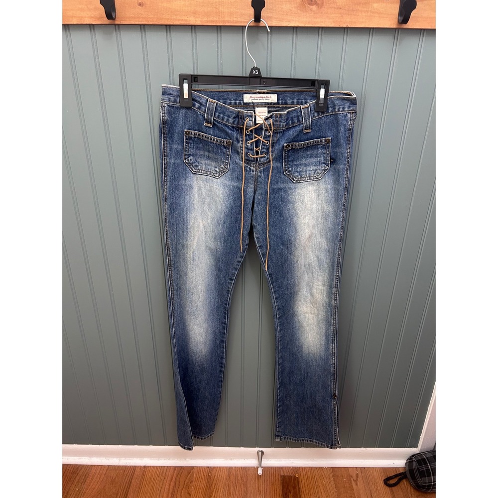 Abercrombie & Fitch Vintage Y2K Lace Up Front Low Rise Jeans Made in USA 4